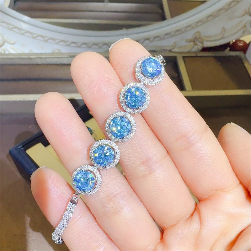 Blue Halo Tennis Bracelet for Women, VVS1 Moissanite Round Link Bracelet – view 2