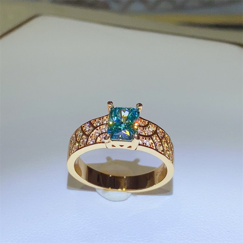 Emerald Green Moissanite Ring for Women, Rectangular Floral Halo Style Ring, Rose Gold Tone, 1 Carat Look, Sizes 8-20 – view 2