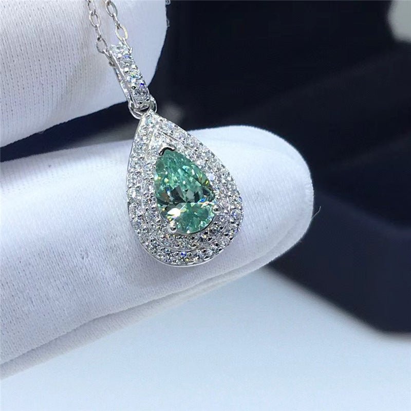 Green Moissanite Teardrop Pendant Necklace, 1 Carat Halo Chain – view 2