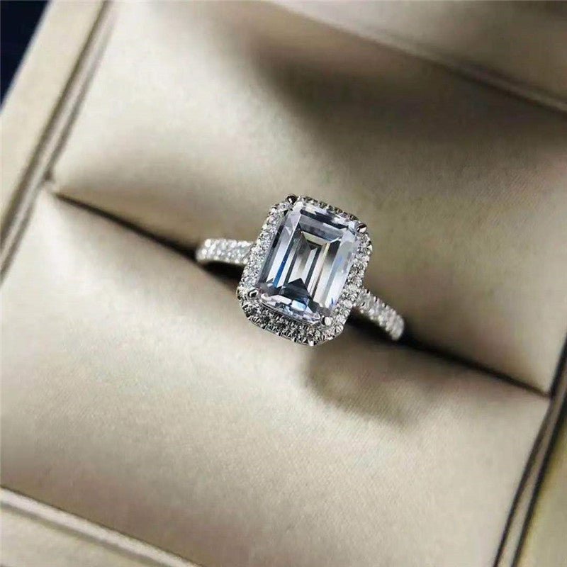 Emerald Cut Moissanite Halo Ring for Women, 1CT/2CT Engagement Promise Ring – view 2