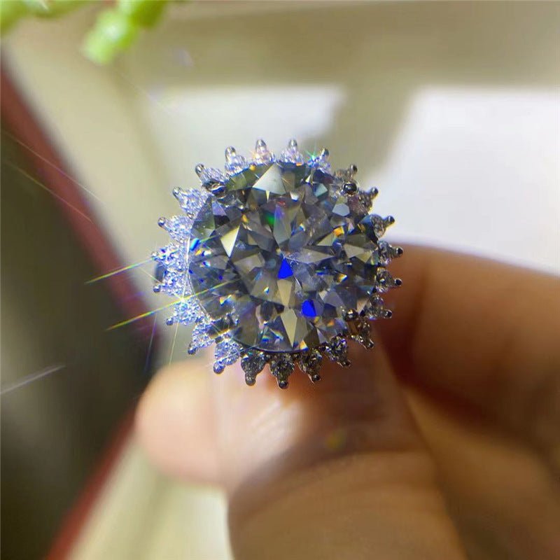 10 Carat Moissanite Halo Ring, Sunflower Style Adjustable Engagement Ring – view 2