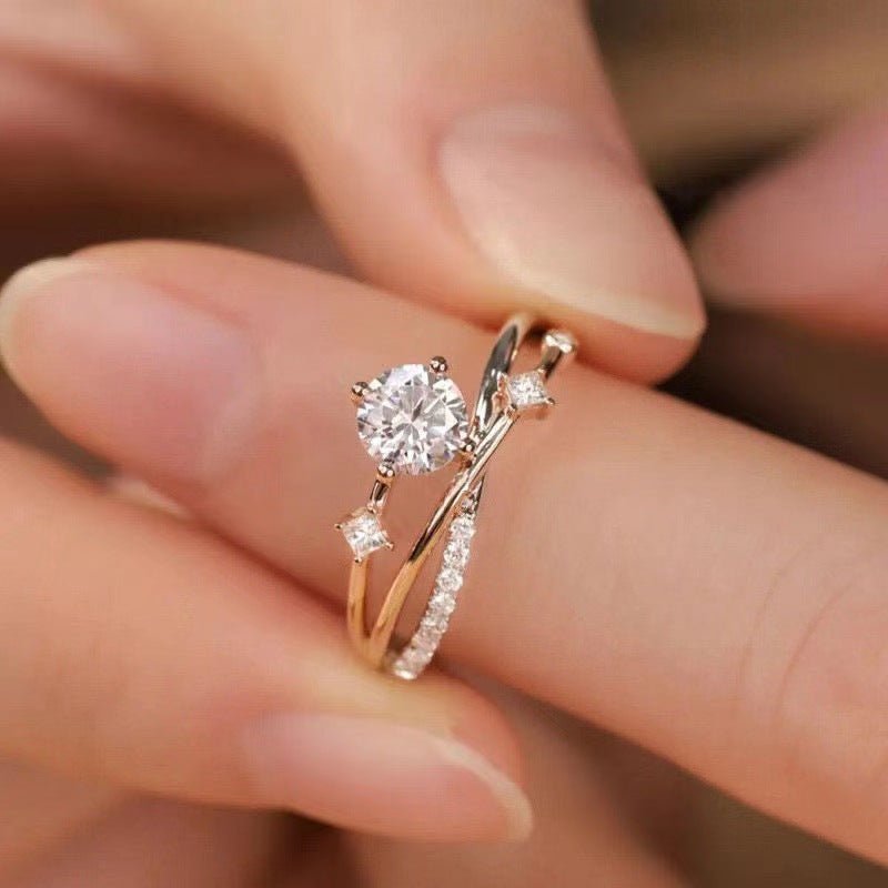 Two-Tone Floral Moissanite Ring for Women, Adjustable Promise Engagement Ring – view 2