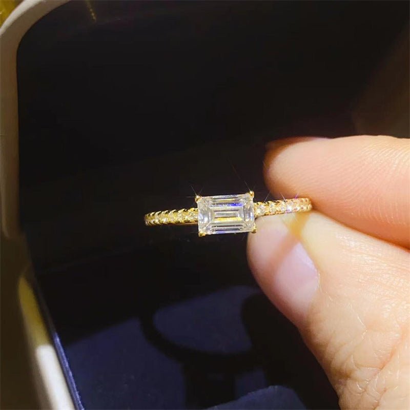 Emerald Cut Moissanite Ring for Women, Pave Band Stackable Finger Ring – view 2