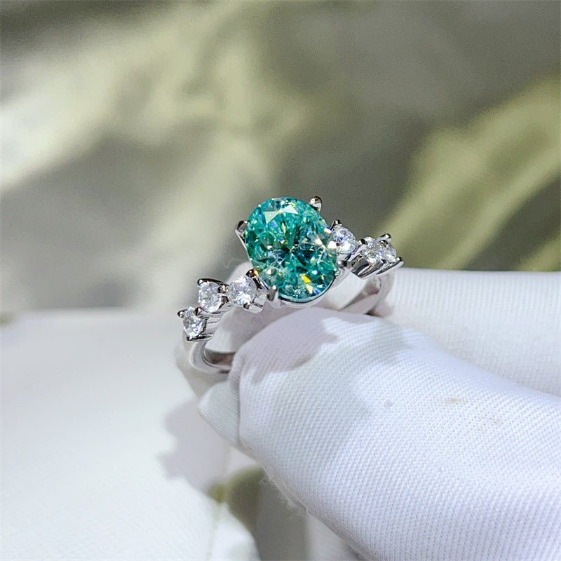 Green Moissanite Ring for Women, Oval 2 Carat Style U-Shape S925 Ring, Engagement Promise Ring – view 2