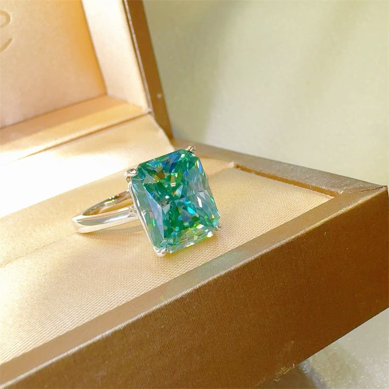 Mint Green Moissanite Ring for Women, Elongated Cut Solitaire Engagement Ring, 1 Carat 2 Carat 3 Carat 5 Carat Statement Ring – view 2