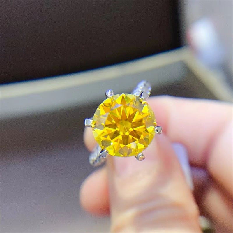 5 Carat Yellow Moissanite Ring for Women, Oval Cut Halo Style Engagement Ring with Pavé Band – view 2