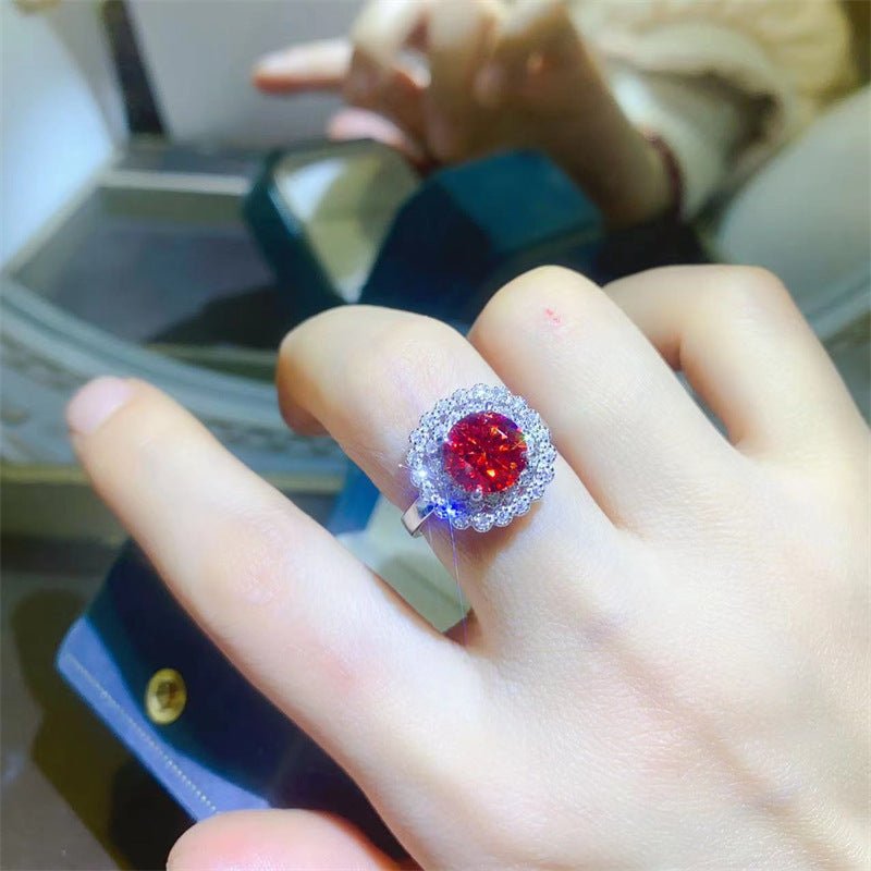 Red Halo Moissanite Ring for Women, Round Cut Statement Ring, Size 9-20 – view 2