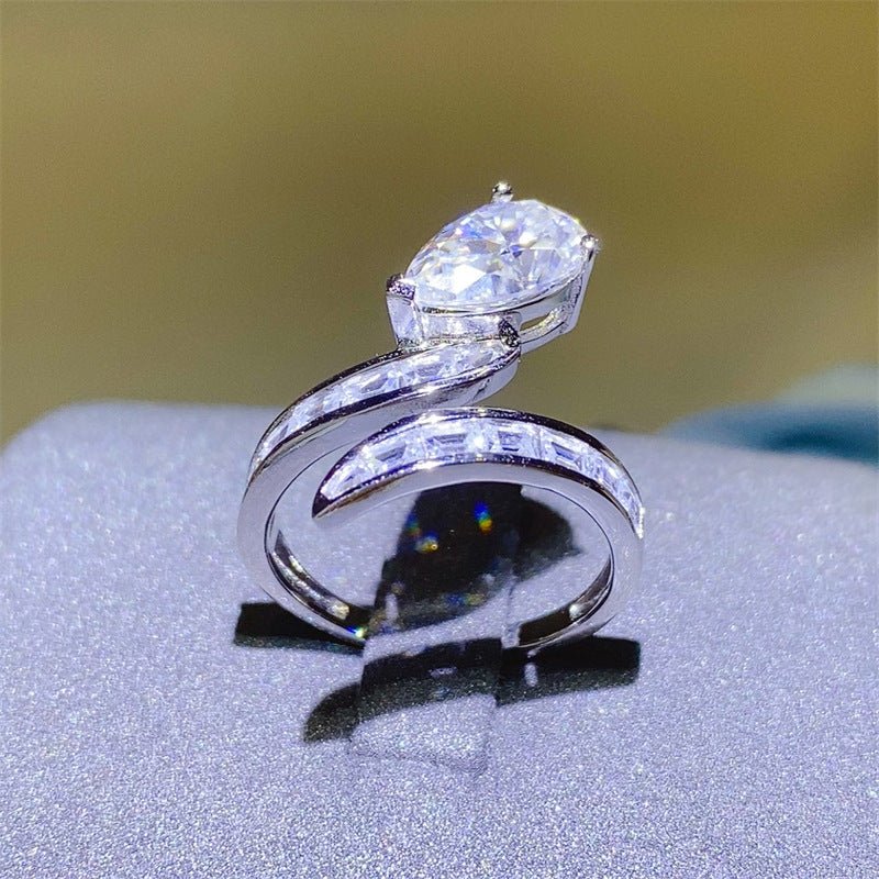 Pear Shaped Moissanite Wrap Ring for Women, Geometric Engagement Ring, 1 Carat 2 Carat 3 Carat – view 2