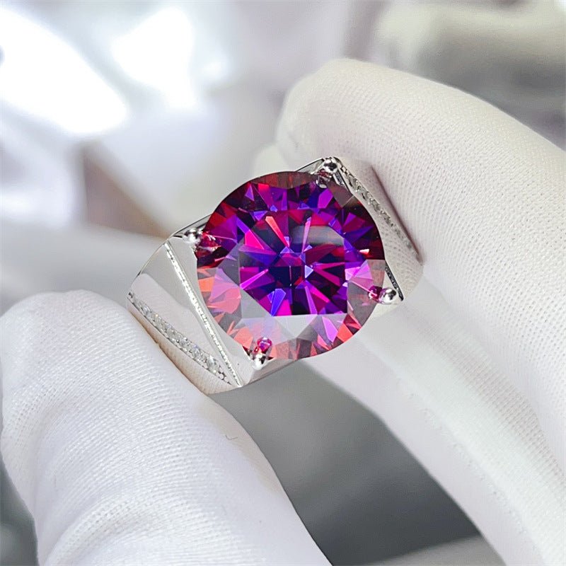 Men’s Purple Moissanite Ring with Wide Band, 5 Carat or 10 Carat Statement Ring – view 1
