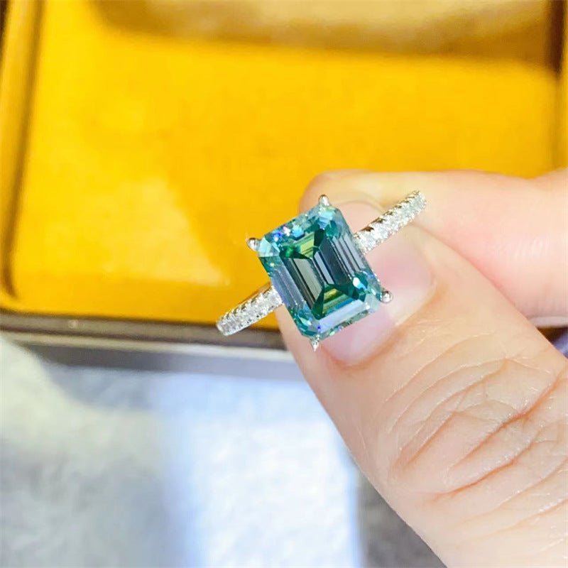 Emerald Cut Green Moissanite Ring for Women – Pave Band Engagement Style Ring, 1Ct 2Ct 3Ct 5Ct, Sizes 8-19 – view 2
