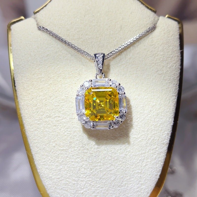 Moissanite Halo Pendant Necklace with Square-Cut Center Stone, Color & Carat Options – view 2