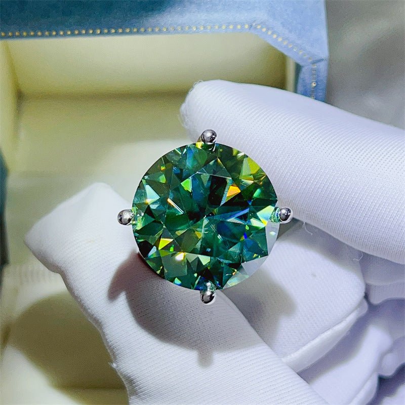 Green Moissanite Ring for Women, Geometric U-Shape Solitaire Engagement Ring – view 2