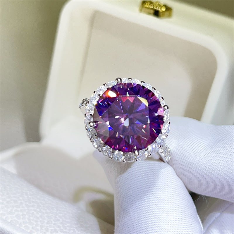 Purple Moissanite Halo Ring for Women, Round 10 Carat Statement Engagement Ring – view 2
