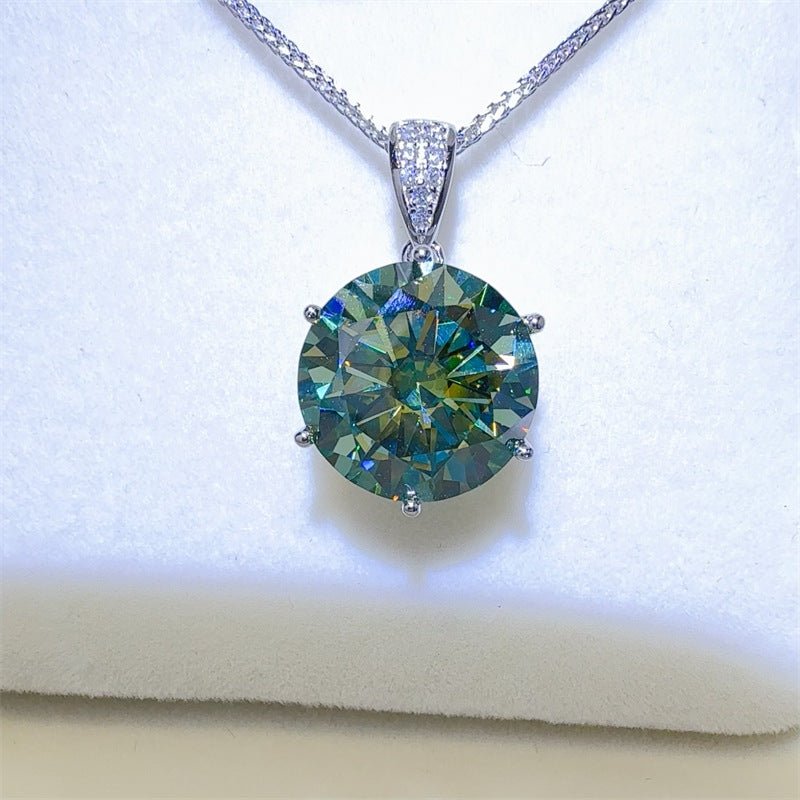 10 Carat Green Moissanite Pendant Necklace with Six-Prong Round Cut Design – view 2