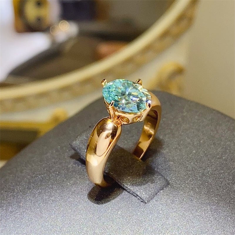 Green 2 Carat Moissanite Ring for Women, Vintage Rose Gold Tone Oval Statement Ring – view 2