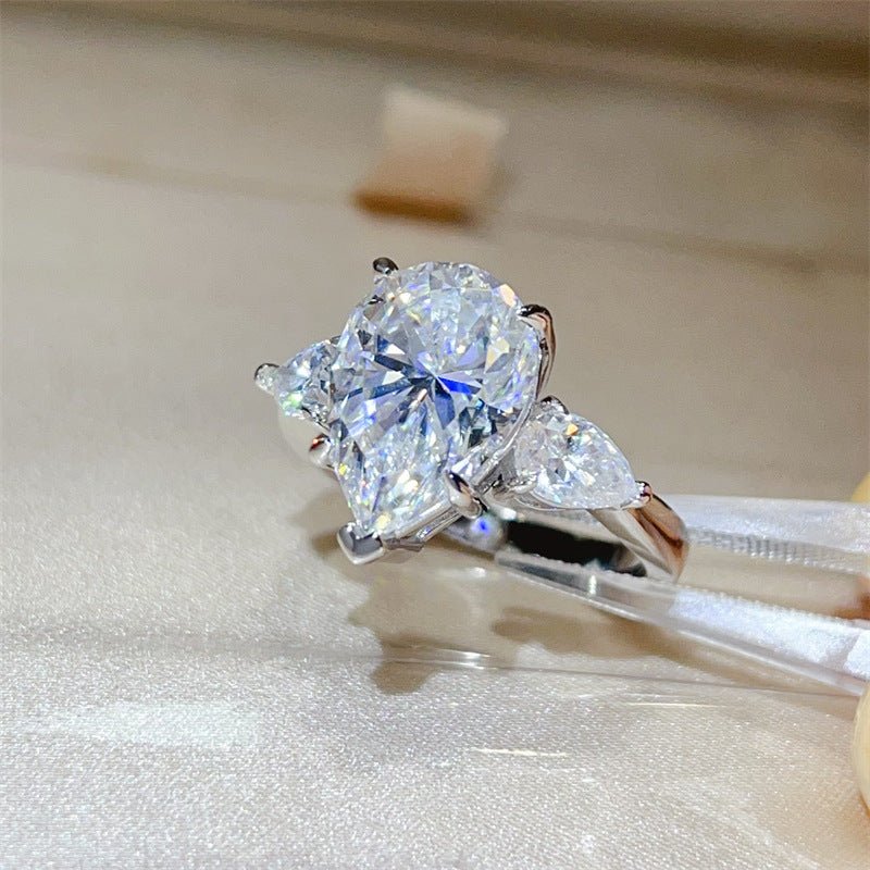 6 Carat Pear Cut VVS1 Moissanite Ring for Women, Three Stone Engagement Ring, D Color Statement Promise Ring – view 2