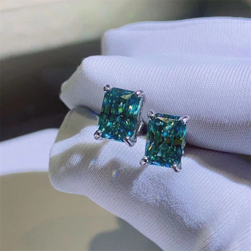 Radiant Cut Moissanite Stud Earrings, Geometric Rectangle Unisex Ear Studs – view 2
