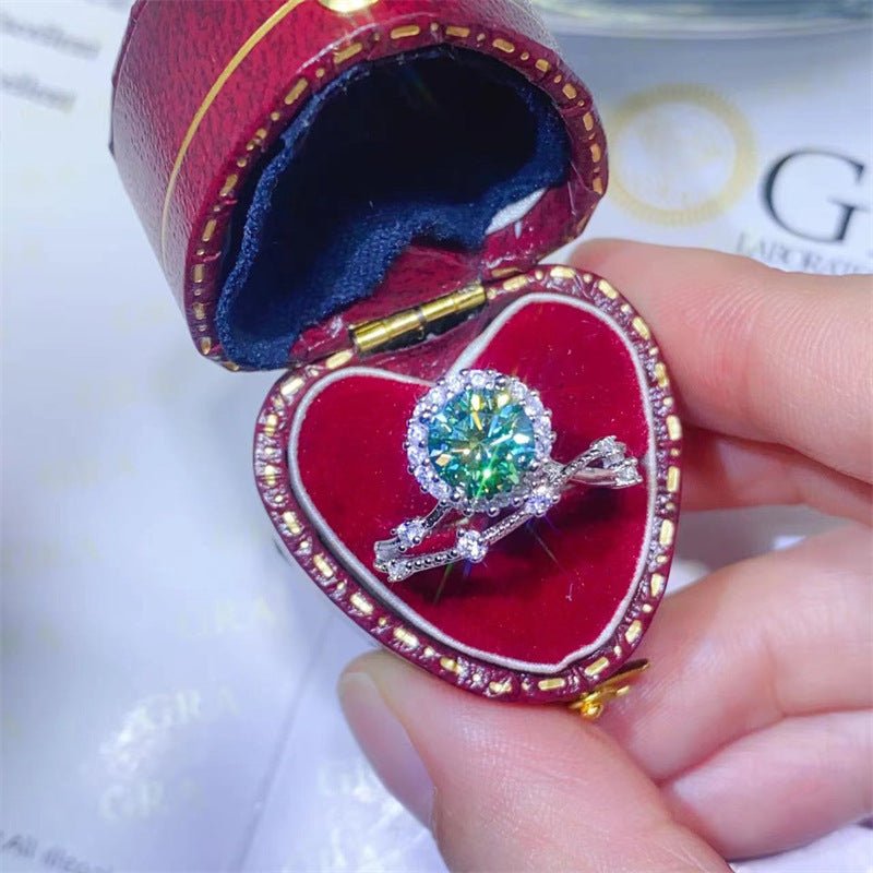 Green Moissanite Halo Ring for Women, Promise, Engagement & Wedding Ring – view 2