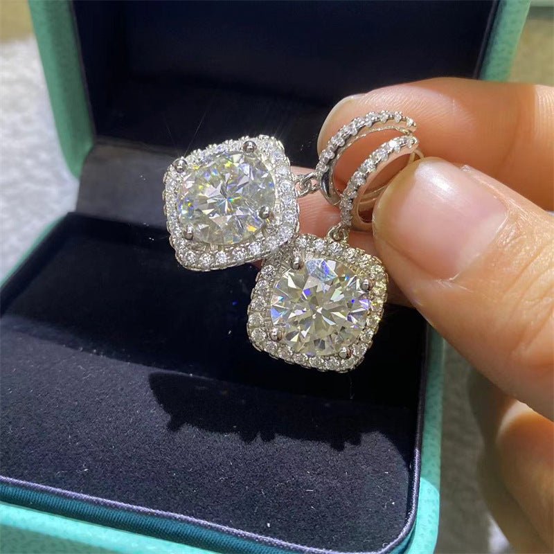 5-Carat Moissanite Square Halo Drop Earrings, VVS1 Huggie Earrings for Women – view 2