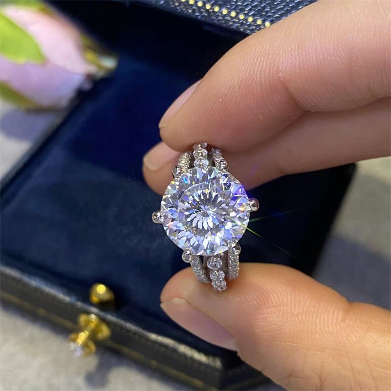 5 Carat Moissanite Ring for Women, Round Cut Pave Split Shank Engagement Ring – view 2