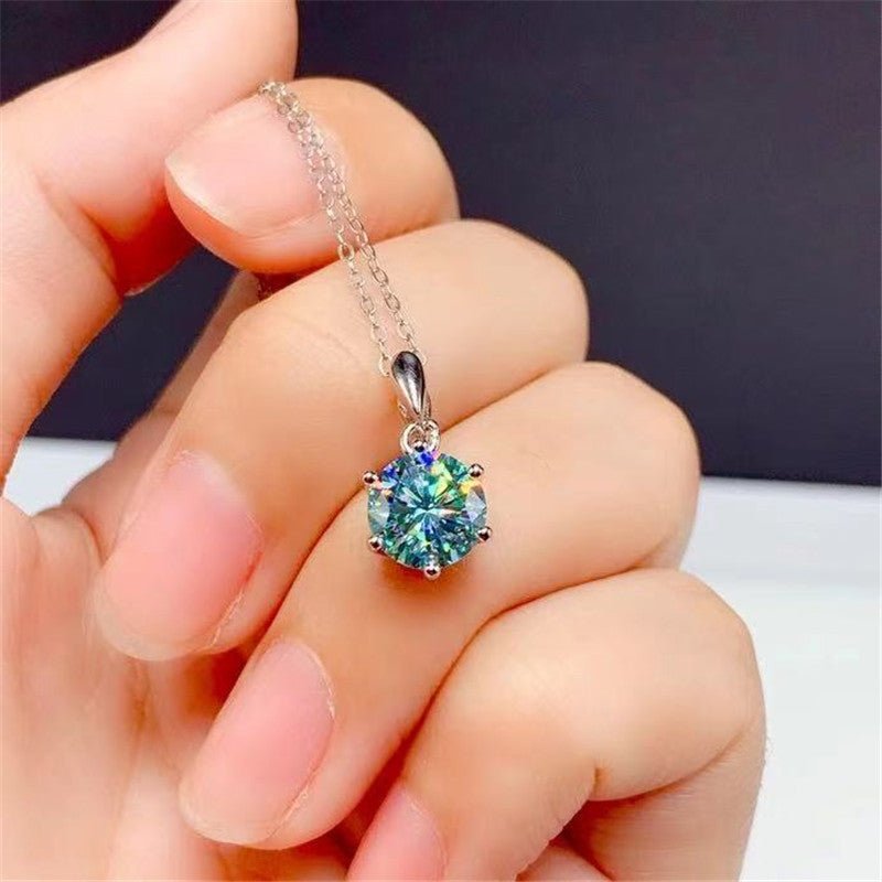 Moissanite Round Pendant Necklace, Six-Prong Chain Jewelry – view 2