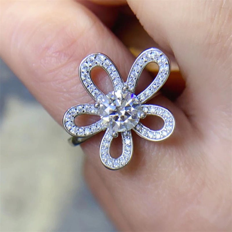 Moissanite Flower Ring for Women, 1 Carat Floral Engagement Ring, Promise Wedding Ring – view 2