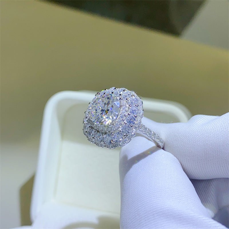 Moissanite Halo Ring for Women, Round Cut Engagement Ring, Double Halo Statement Ring, Sizes 9-20 – view 2
