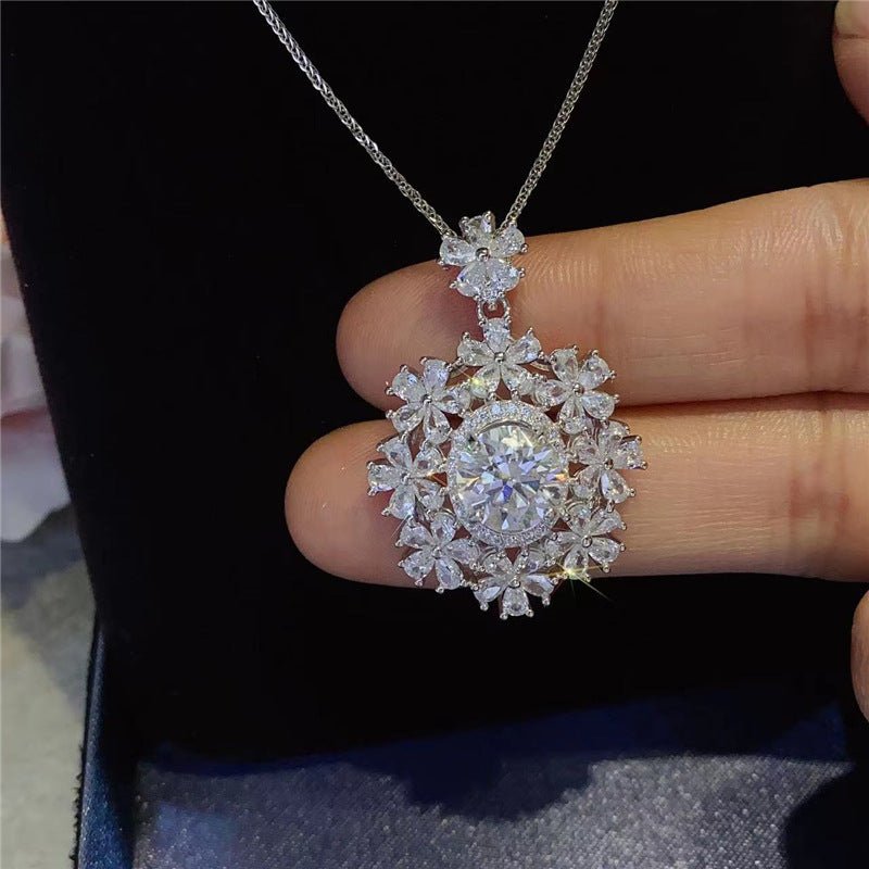 Moissanite Floral Halo Pendant Necklace, Oval Center Stone Gift Necklace – view 2