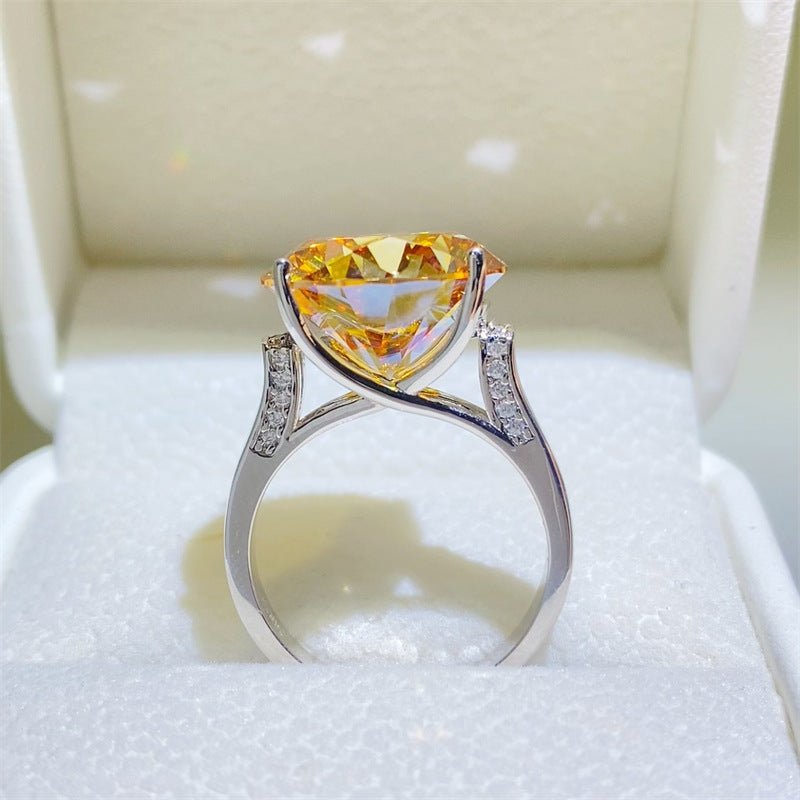 Yellow Moissanite Solitaire Ring for Women, Round Cut Engagement Ring, 1 Carat 2 Carat 3 Carat 5 Carat 10 Carat – view 2