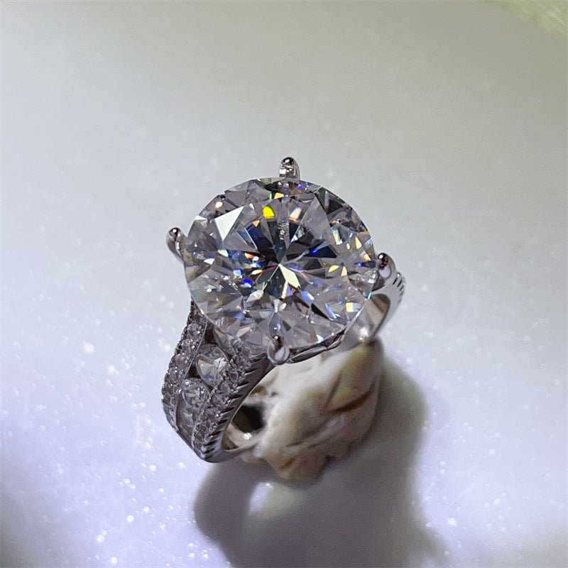 10 Carat Moissanite Ring with Triple Row Pavé Band, Round Statement Engagement Ring – view 2