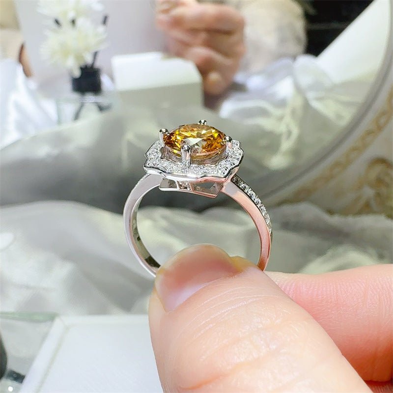 Yellow Moissanite Halo Ring for Women, 1 Carat or 2 Carat Statement Engagement Ring – view 2