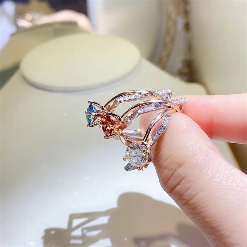 1 Carat Moissanite Ring for Women, U Shape Engagement Ring with White, Red or Blue Center Stone – view 2