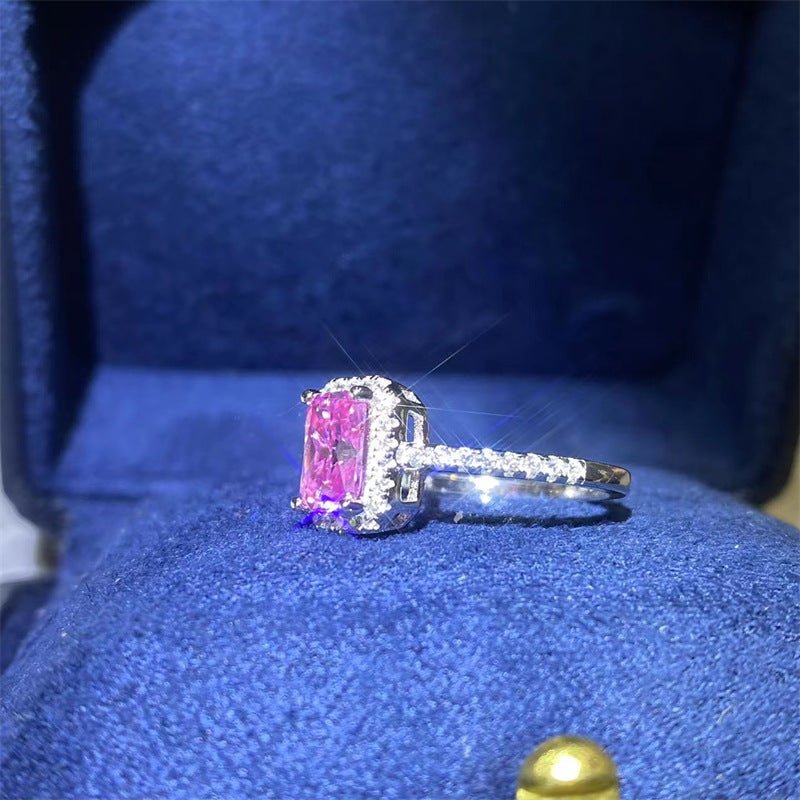 Pink Moissanite Halo Ring, Radiant-Cut Pavé Ring for Women, Size 8-19 – view 2