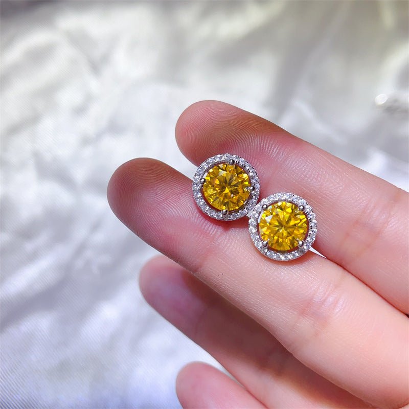 Yellow Moissanite Jewelry Set Round Halo Ring Pendant Stud Earrings for Women – view 2