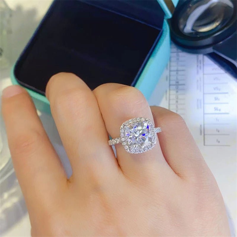 925 Silver Cushion Cut Moissanite Halo Ring for Women, 1 Carat 2 Carat 3 Carat Engagement Ring – view 2
