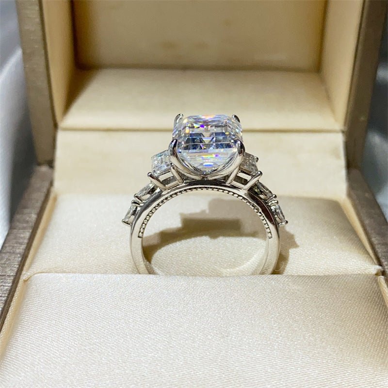5 Carat Moissanite Ring for Women, Emerald Cut Geometric Halo Engagement Ring – view 2