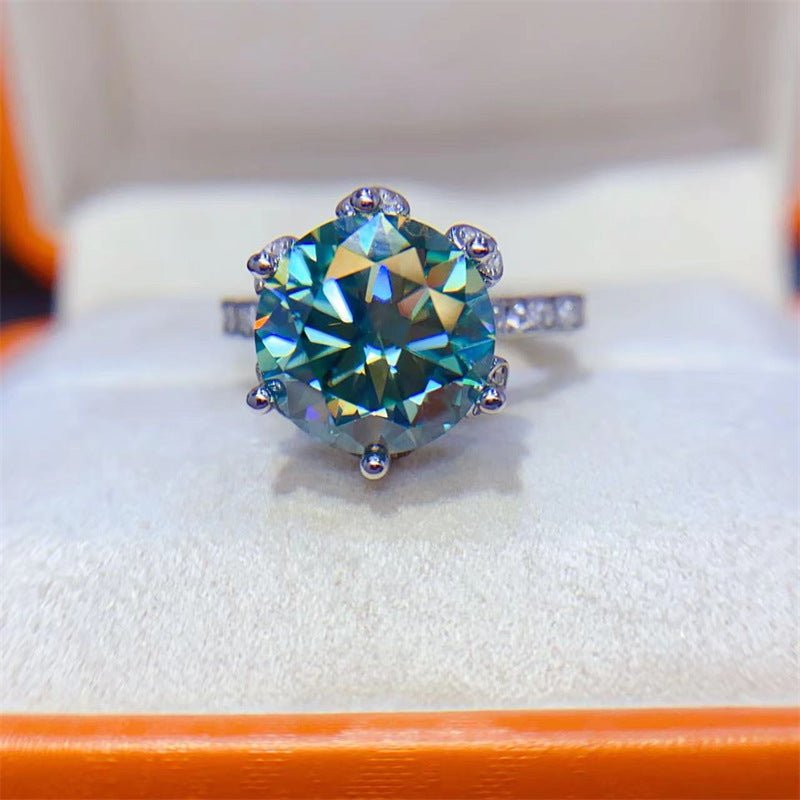 5 Carat Green Moissanite Ring for Women, Geometric U Shape Halo Engagement Ring – view 2