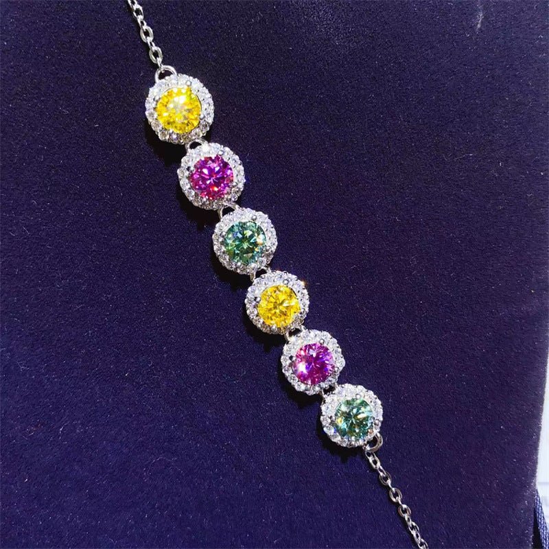 Colorful VVS1 Moissanite Tennis Bracelet for Women, 3 Carat Round Halo Bracelet – view 2