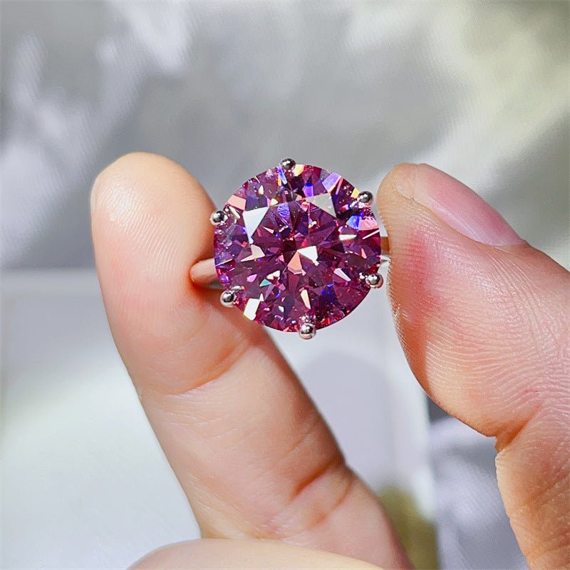 Pink Moissanite Ring for Women, 5 Carat or 10 Carat Round Solitaire Engagement Ring, Six-Prong Statement Ring – view 2