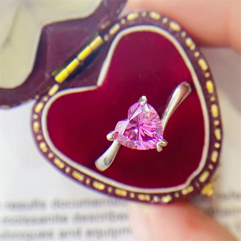 Pink Heart Moissanite Ring for Women - 1 Carat Heart Cut Promise Engagement Ring – view 2