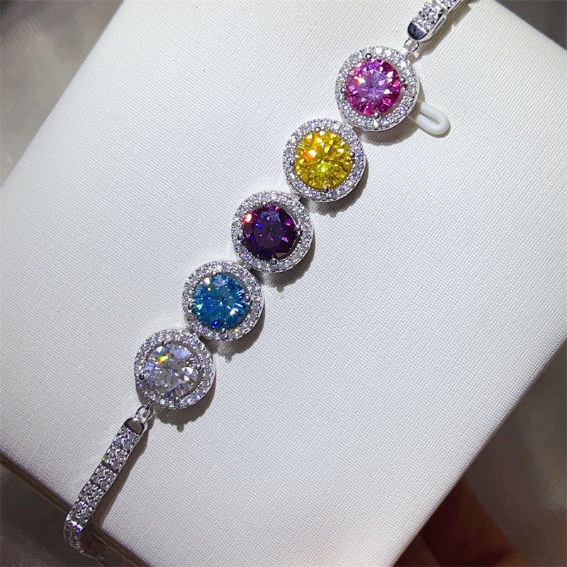 Colored Moissanite Tennis Bracelet with Round Halo Links for Women – view 2