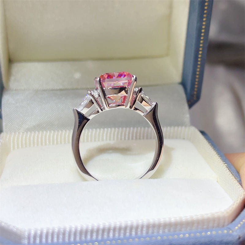 Pink 5 Carat Cushion Cut Moissanite Three-Stone Ring for Women – view 2