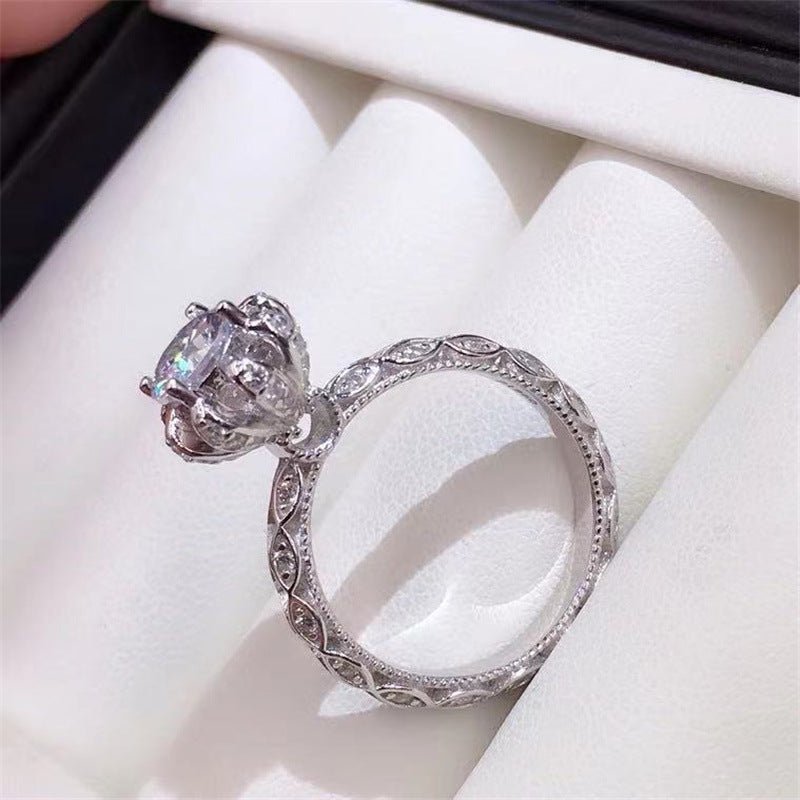 Moissanite Ring for Women, Round Solitaire Engagement Ring with Lace Band – view 2