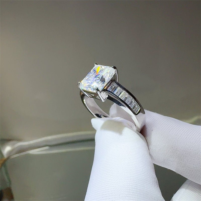 3 Carat Radiant Cut Moissanite Ring with Baguette Side Accents for Women – view 2