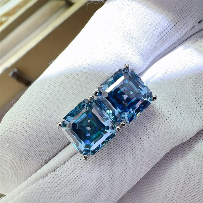 Blue Asscher-Cut Moissanite Stud Earrings – image 2