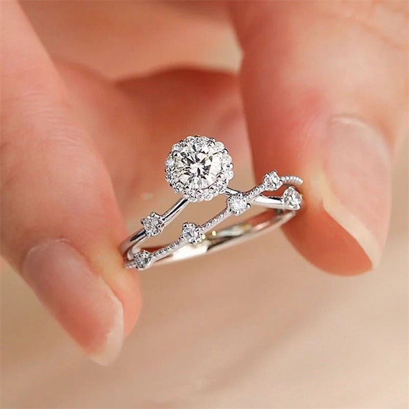 Round Moissanite Ring for Women, Halo Promise Ring, Geometric Branch Design, 0.5 ct / 1 ct, Size 9-19 – view 2