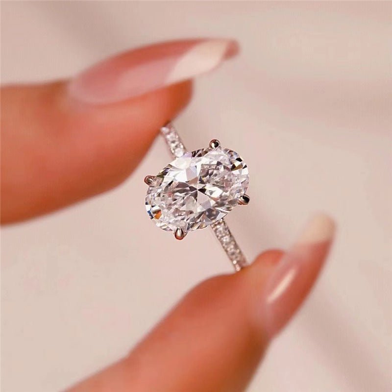 Oval Cut Moissanite Ring with Pavé Band for Women, European American Style Promise Ring – view 2