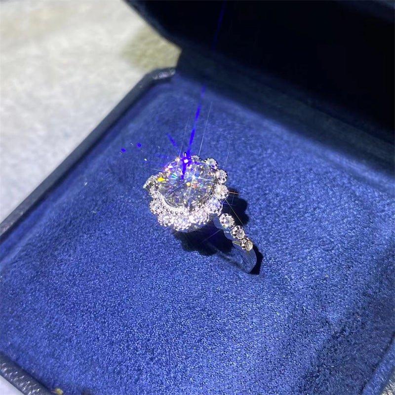 Moissanite Halo Flower Ring for Women, Promise Engagement Ring, Size 8-19 – view 2