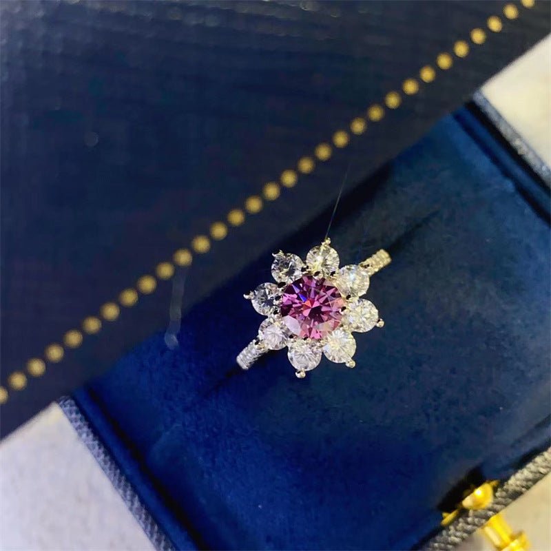Pink Moissanite Flower Halo Ring for Women, Promise Ring, Size 8-20 – view 2