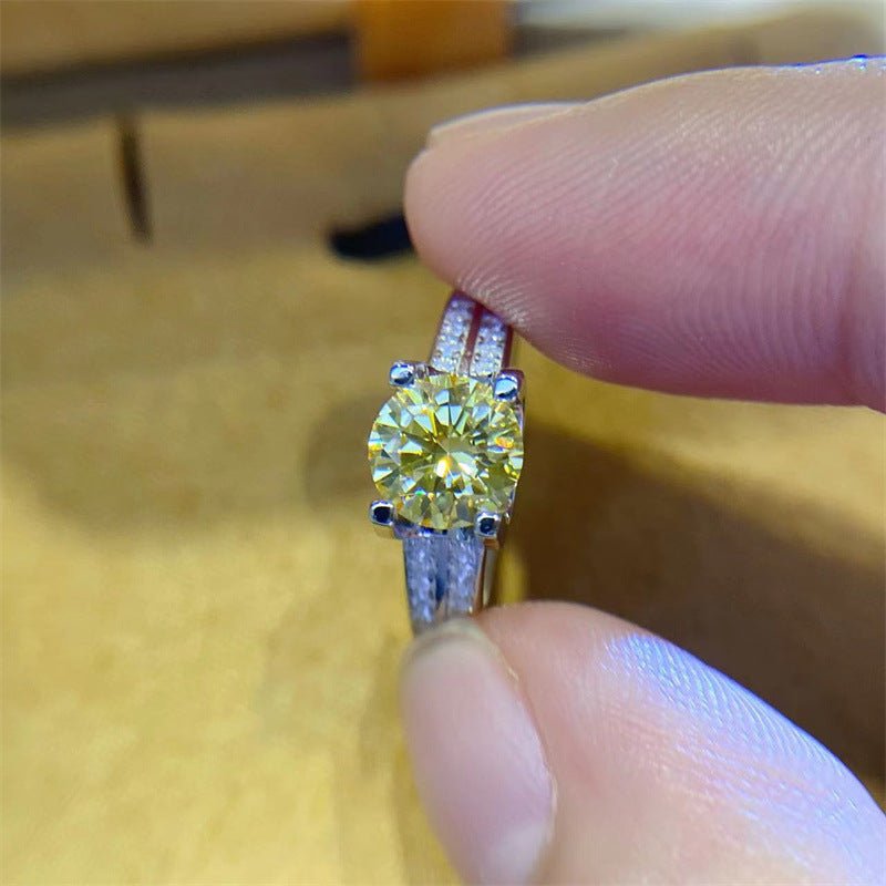 Yellow Moissanite Crown Ring Double Row Pavé Band Engagement Style Ring – view 2